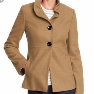 Old Navy Camel Ruffle Neck Peacoat S Tan Wool Blend - Preppy Old Money Chic